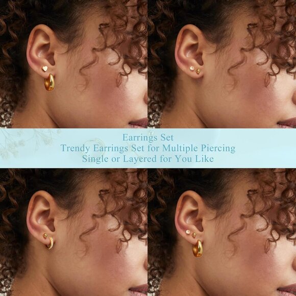 🆕 Women Gold Small Hoop Earrings Trendy Chunky Multiple Piercing Jewelry Gift - Picture 6 of 7